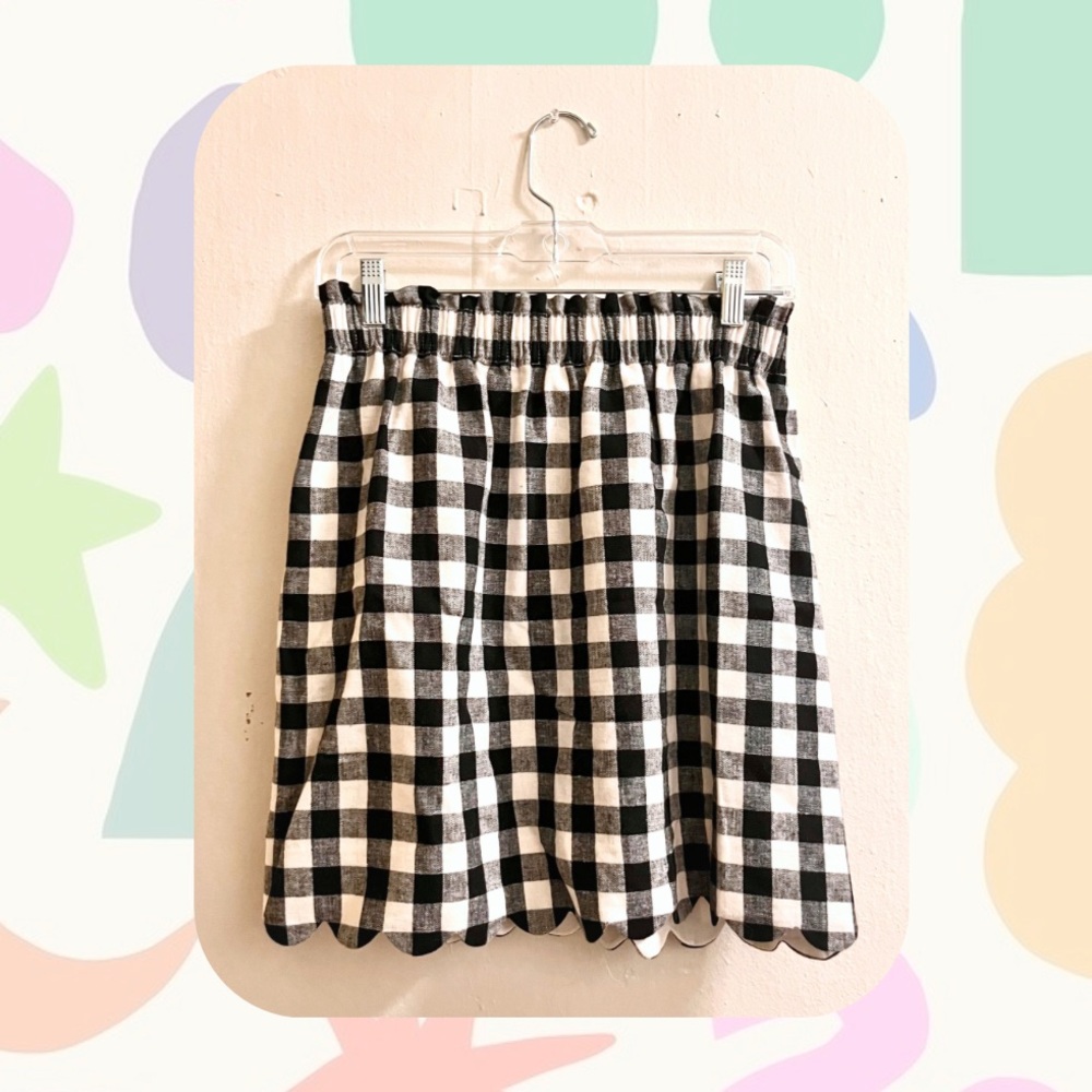 J. Crew Black & White Plaid Gingham High Waist Scallop Hem Skirt Pockets - Picture 4 of 14